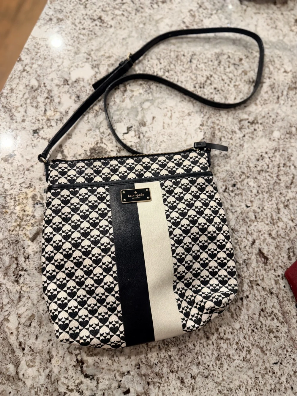 kate spade Black and White Patterned Stripe Crossbody Bag